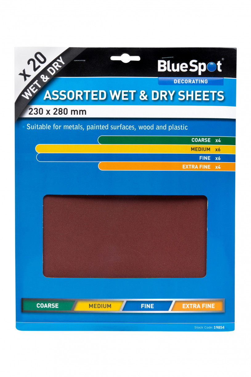 BlueSpot Packs of Sanding Sheet Sandpaper Coarse Medium Fine Or Assorted Pack 